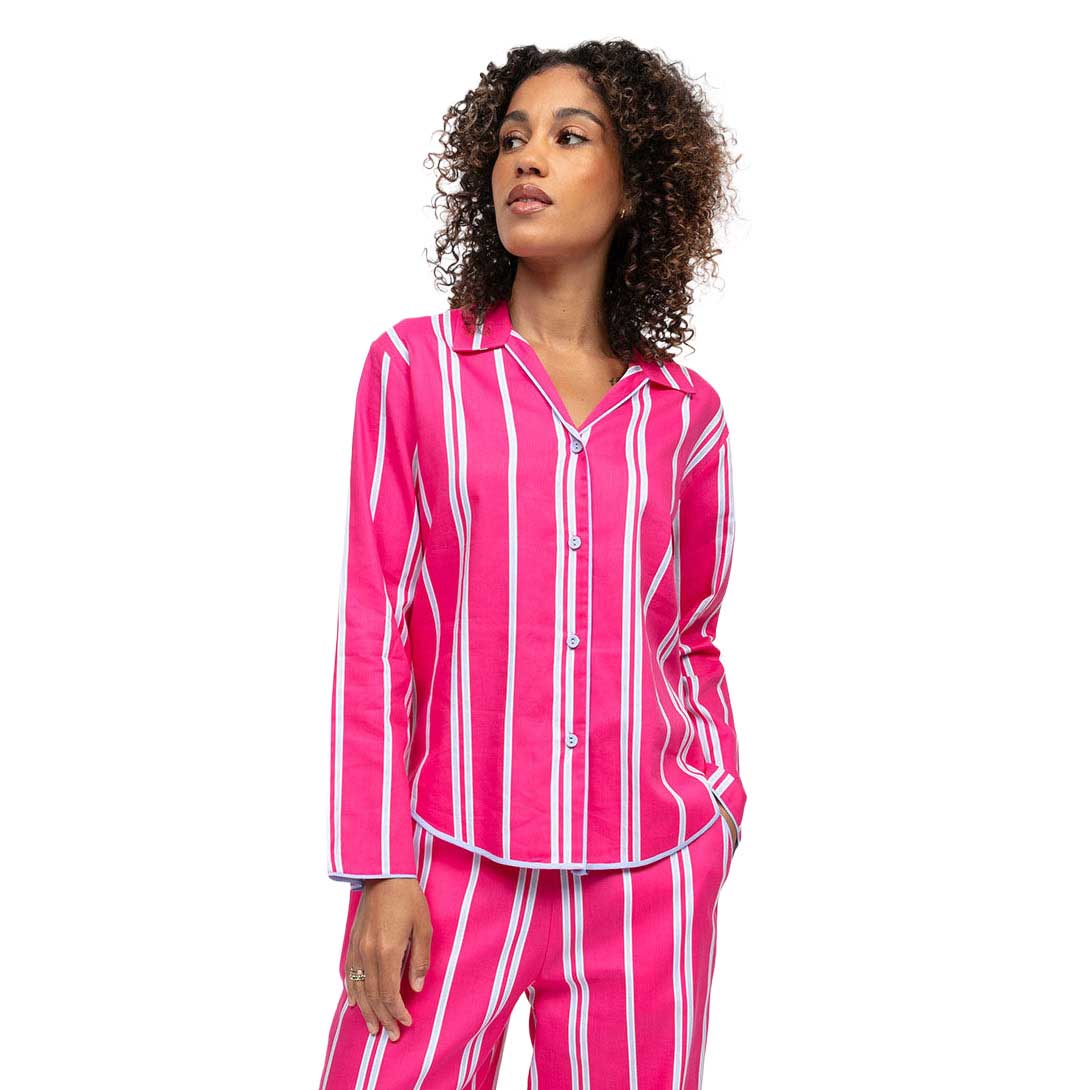 Cyberjammies Chloe Pink Printed Stripe L/Slv Pyjama Top